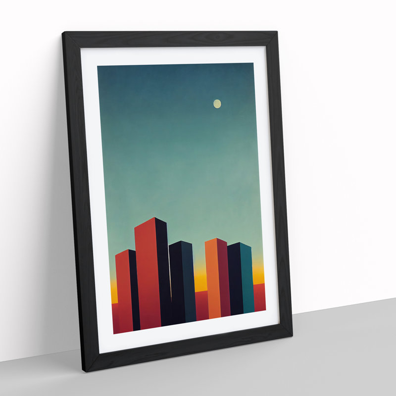 City Skyline Skyscrapers - Print, 66cm H x 48cm W x 2cm D, Black Framed, White