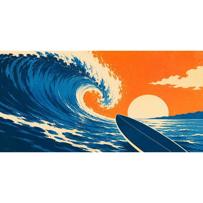 Surf, vague de paradis sur toile tendue, décor côtier californien, 20"H x 40"W x 1.5"D
