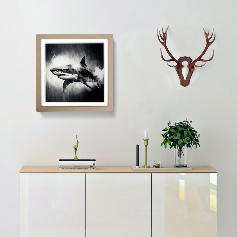 Shark Gestural Art No.1 - Framed Print, Oak