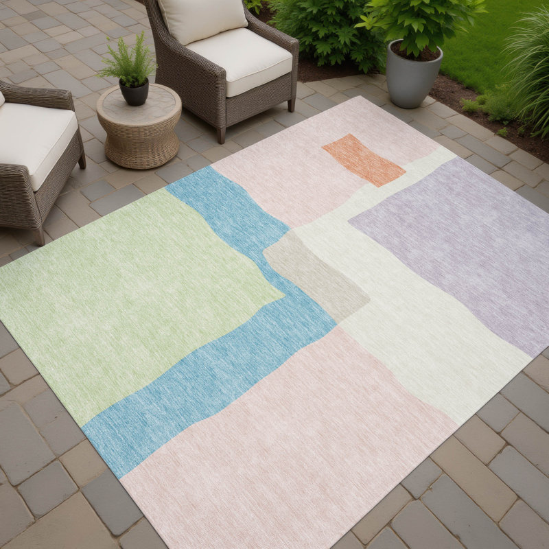Machine Washable Indoor/Outdoor Kugler ACN2400 Abstract Rug, Rectangle 10' x 14'