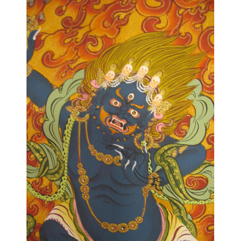 Vajrapani (Thangka sans brocart) | Or 24 carats avec couleur acrylique sur toile de coton