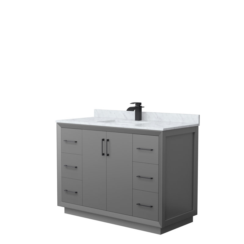 Ensemble de meuble-lavabo simple 48 po Strada_ Marbre de Carrare blanc, Gris foncé, Noir, noir, noir, noir