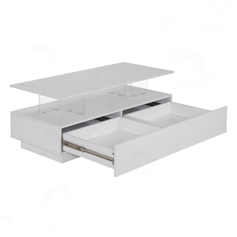 Table basse moderne à DEL avec 2 tiroirs de rangement, Blanc
