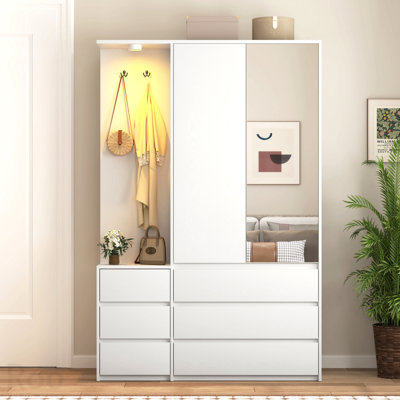 71.7" H Bedroom Wooden Wardrobe with 2 Doors and 6 Drawers, White Finish