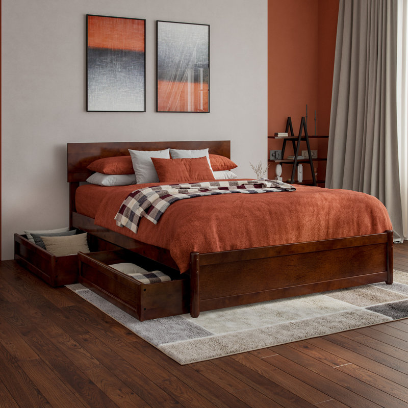 Lamecia Platform Bed with Panel Footboard and Storage Drawers, Full, Walnut