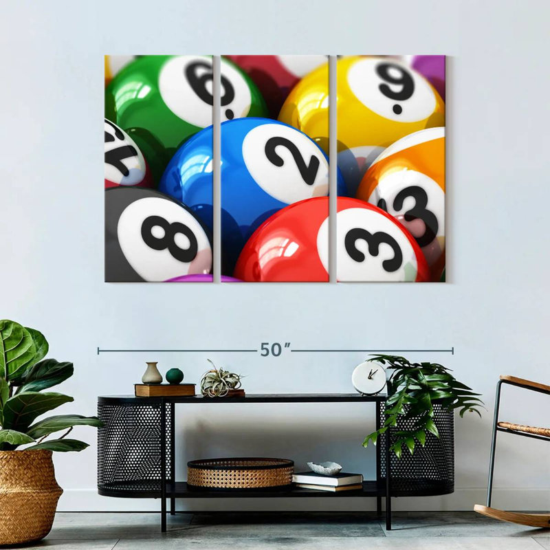 «Colorful Billiard», 3 pièces sur toile, H 32 po x l 50 po x P 1,25 po