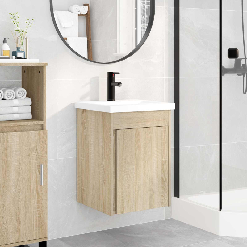 Single Bathroom Vanity with Ceramic Basin, Sonoma Oak