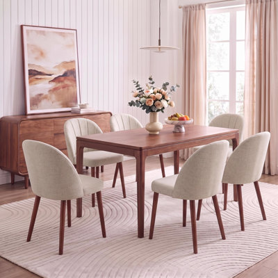 Ensemble de 4 chaises de salle à manger modernes rembourrées, chaises de cuisine de style milieu du siècle avec dossier incurvé, coussin d'assise en mousse de 9 cm, structure en bois pour salle à manger, cuisine et salon
