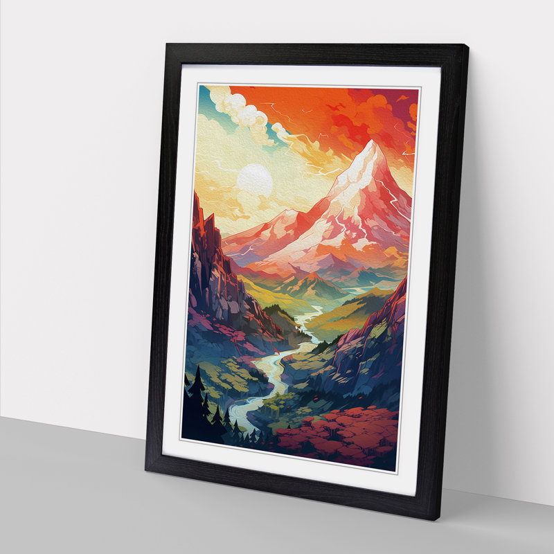 Japanese Mountains Futurism No.2 - Framed Print, 34cm H x 25cm W x 2cm D, Black 