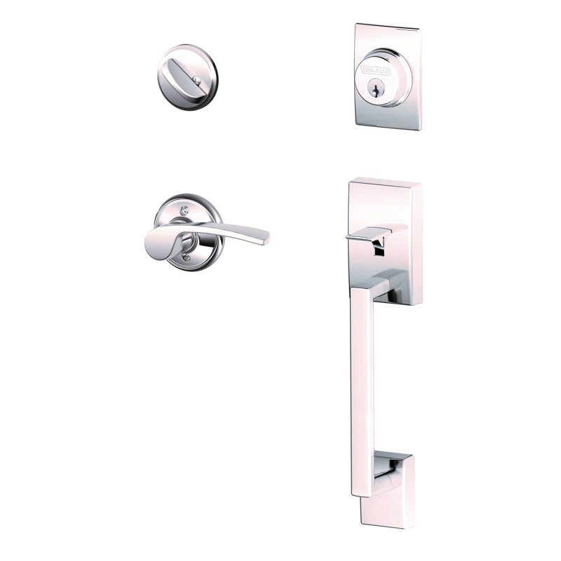 Jeu poignées avec levier de porte verrou et merano et rosette Century, Chrome brillant, Côté gauche