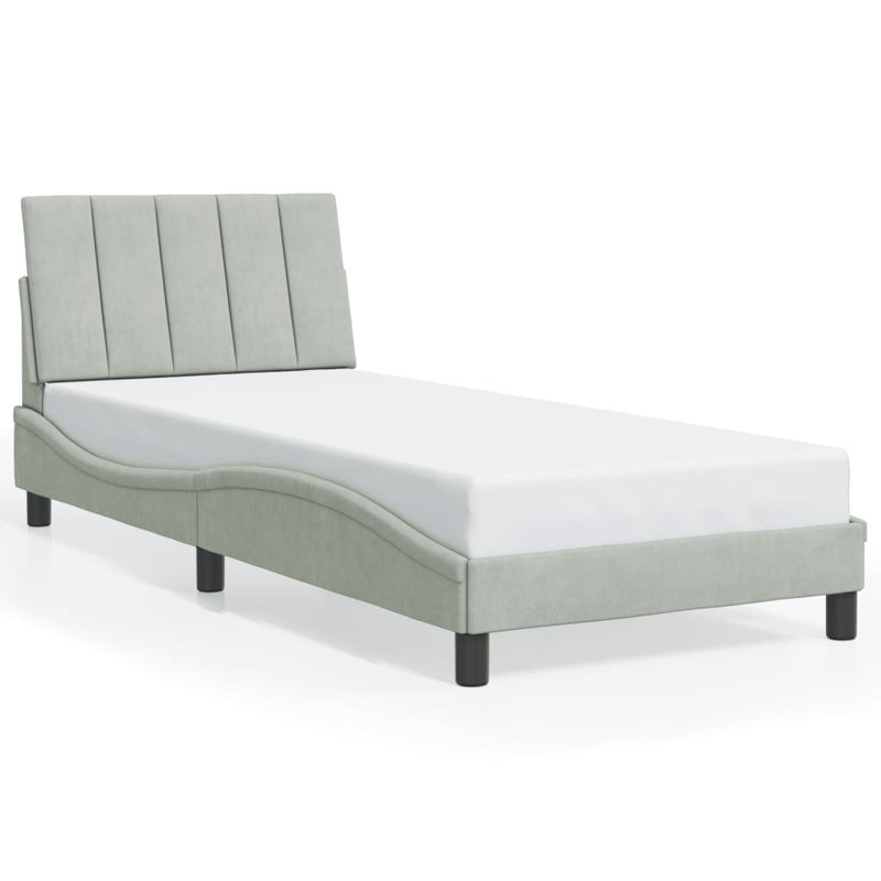 Bed Frame with LED without Mattress Hanko Light Grey 80x200 cm Velvet, Light Grey, Twin