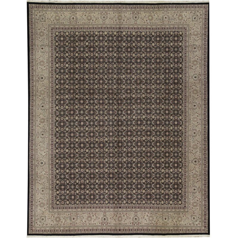 Tapis noir et ivoire de haute qualité noué à la main