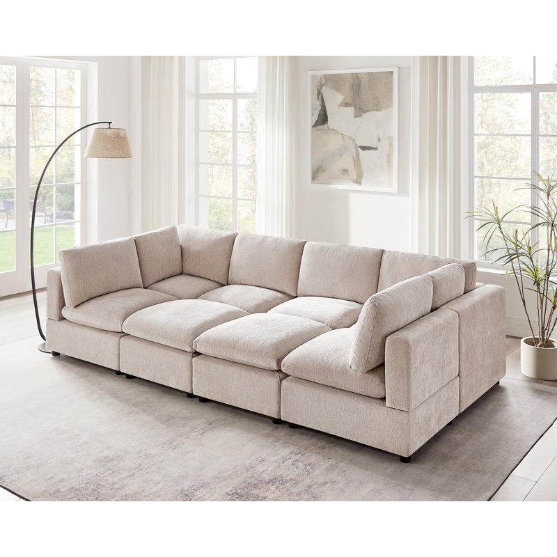 Canapé modulaire rembourré 8 pièces avec repose-pieds portatif 8 pièces, Polyester naturel