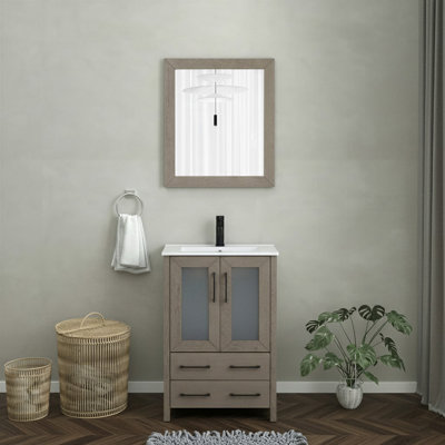 Brescia 24" Single Sink Freestanding Bathroom Vanity with Ceramic Top and Matching Mirror