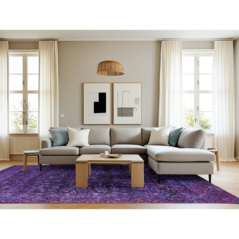 Tapis mauve Mid-Century 2567, Rectangle 8 pi x 12 pi