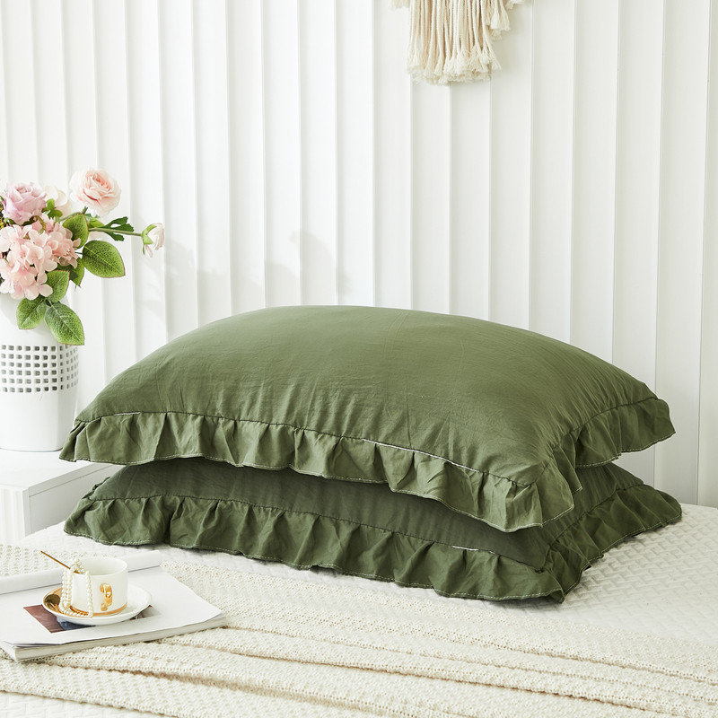 Olive Green Pillowcases 18x18 Cute Throw Pillow Covers Pack of 2 Ruffle Pillowcase Cushion for Couch Sofa Bedroom