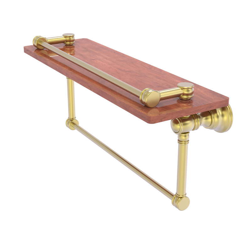 Tablette en bois massif Freyja, Laiton satiné, H 5,54 po x l 16 po x P 7,4 po