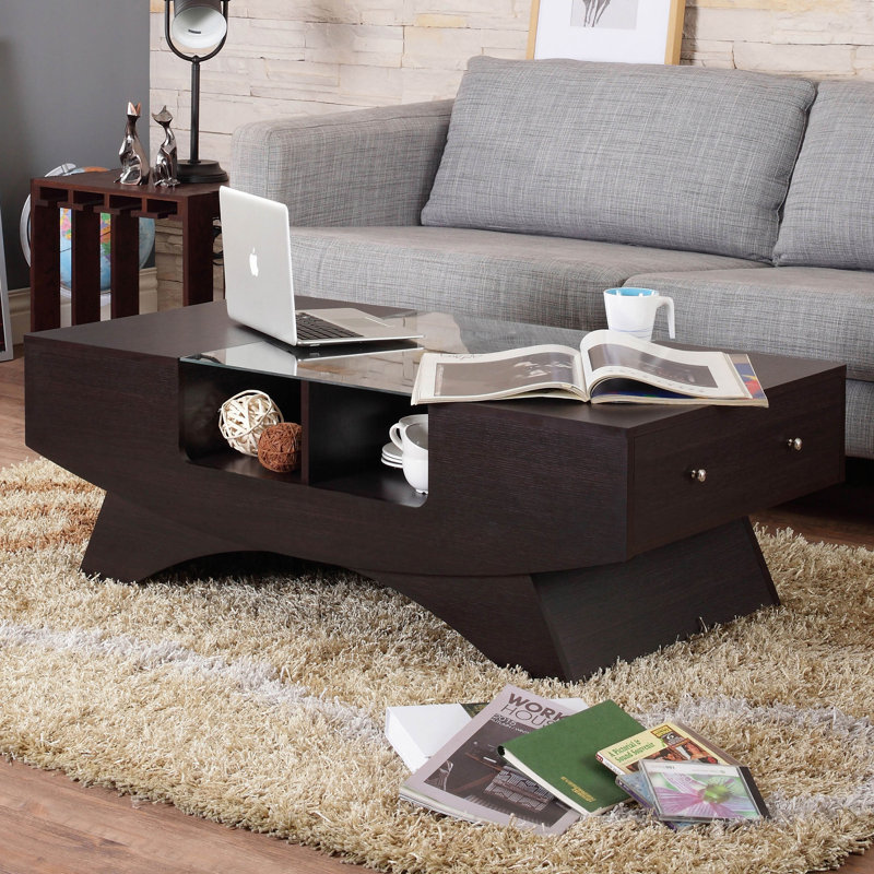 Madilynn Glass Top Single Coffee Table, Espresso