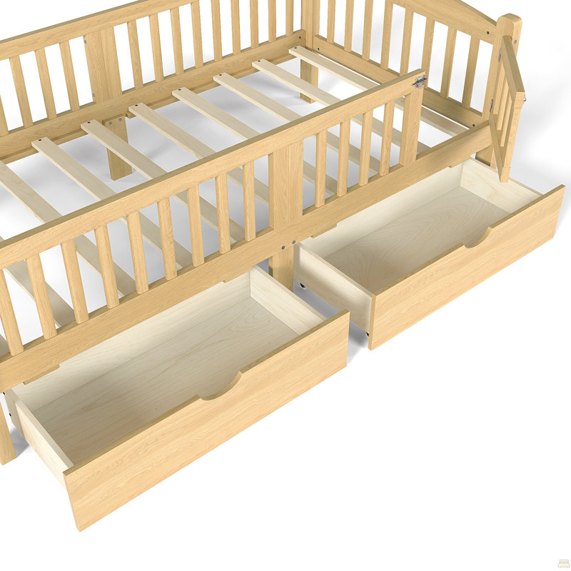 Lit plateforme simple avec garde-corps pleine longueur, lit plateforme pour enfants avec tiroirs de rangement, Lit simple