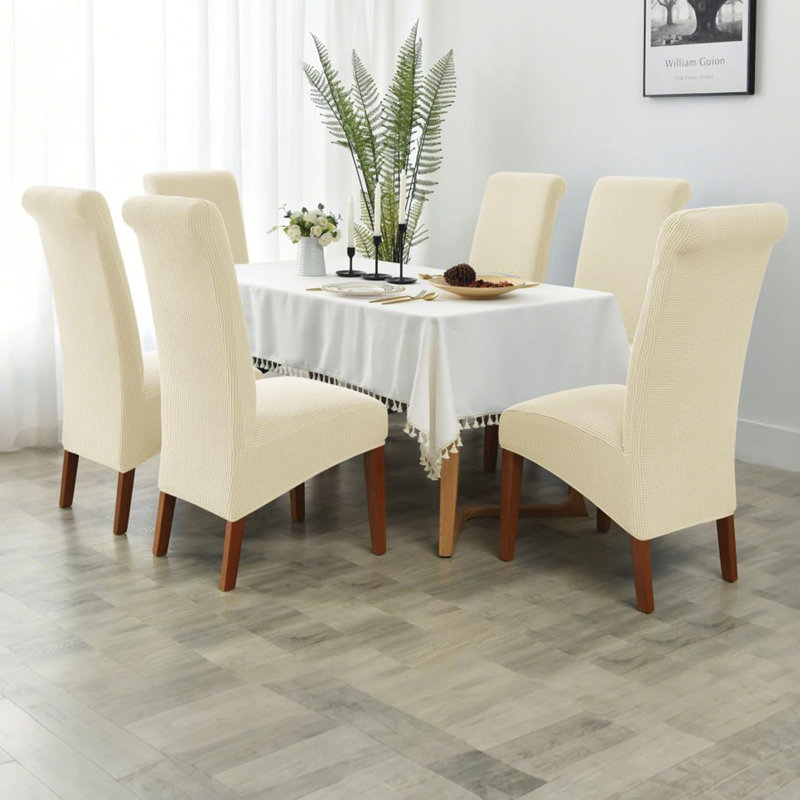 Box Cushion Dining Chair Slipcover, Polyester - Beige