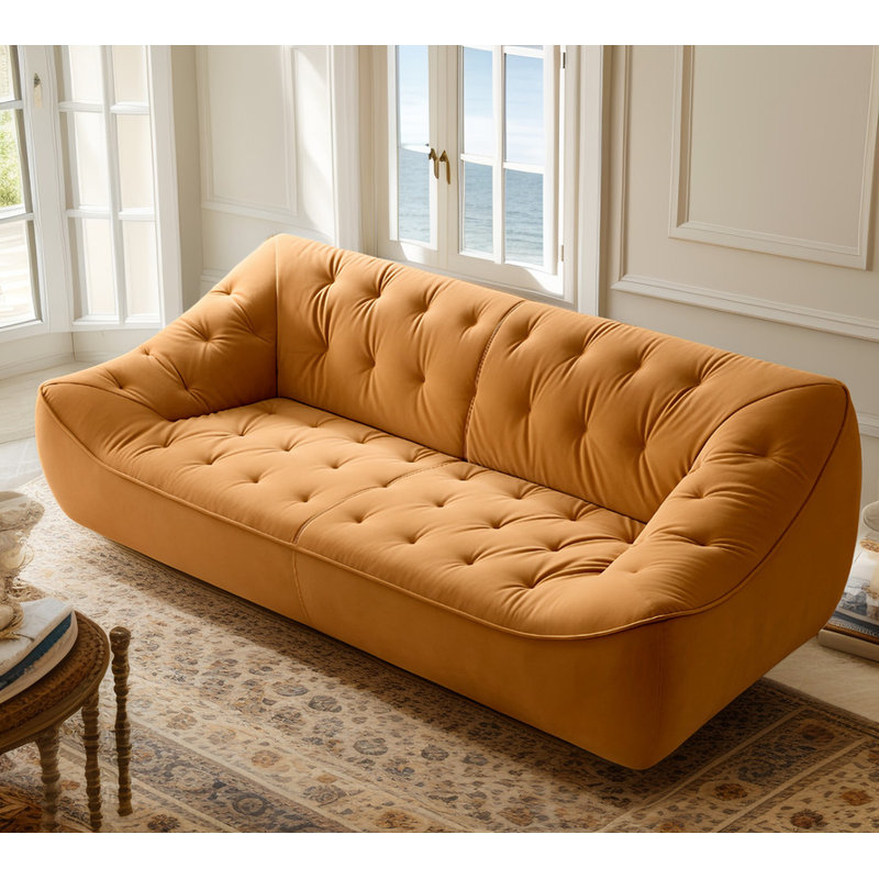 Najya Captivating 89" Reception Sofa with Solid Wood Frame and Tufted Elegance Decor, Orange