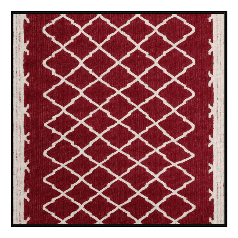 Tapis rouge en treillis lavable à la machine, Carré 5 pi