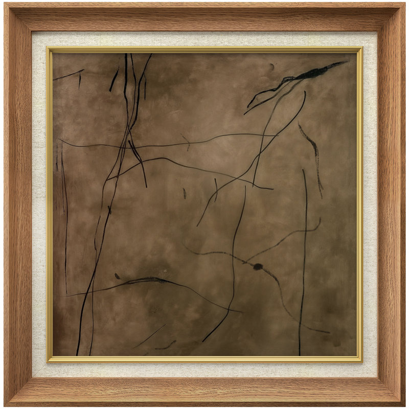 «Earthy Tones», art abstrait linéaire sur toile, Cadre naturel de qualité supérieure, H 26 po x l 26 po x P 1,5 po