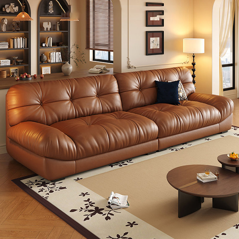 Causeuse-coussin modulaire en cuir véritable brun, Brun