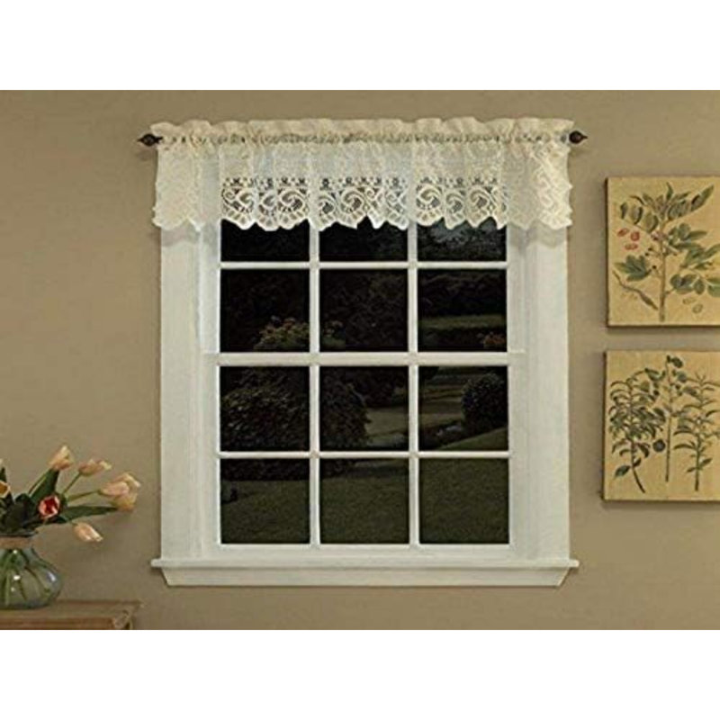 Old World Style Floral Heavy Lace Kitchen Curtain Valance, Hopewell Cream, Cream