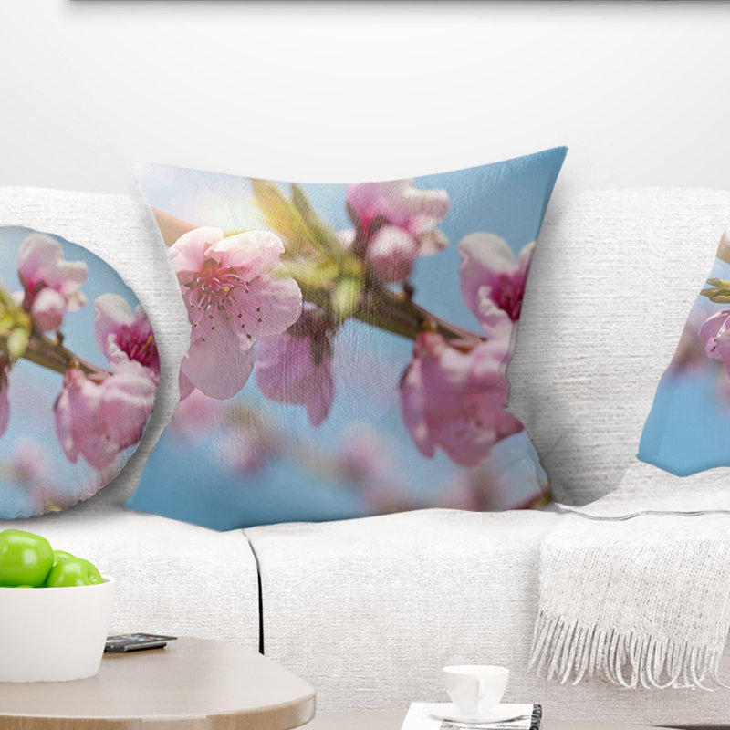 Coussin floral fleur de pêche, 16 po x 1 po, Coussin décoratif
