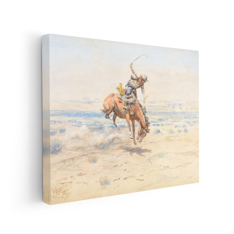 Charles Marion Russell - Bucking Bronc, 24"H x 32"W, Canvas, Unframed