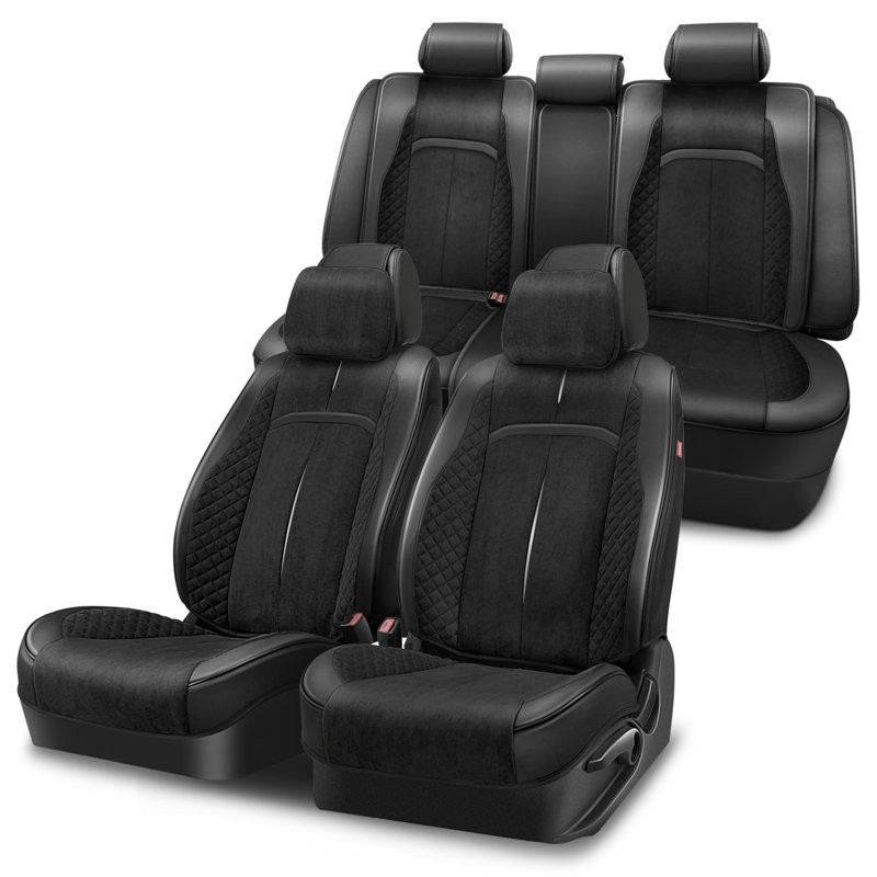 Full Set Seat Covers Universal Waterproof Leatherette For Cars Suvs Trucks Airbag Compatibility​​, Black