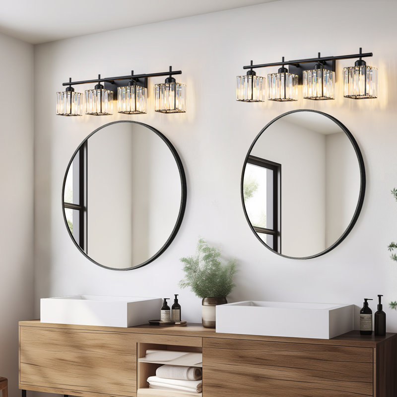 Bathroom Vanity Light With Glass Crystal Shade, Matte Black
