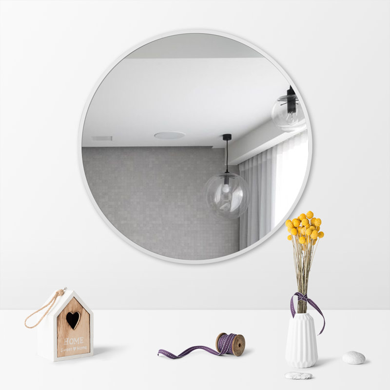 Miroir mural rond Gallen, 24 po x 24 po, Blanc