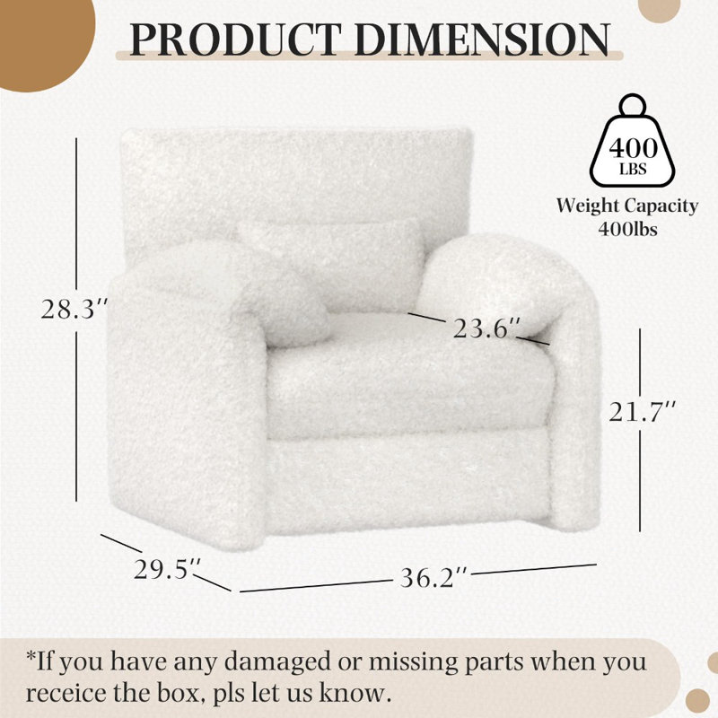 Fauteuil surdimensionné avec accoudoirs confortables Mid-Century, Ourson blanc