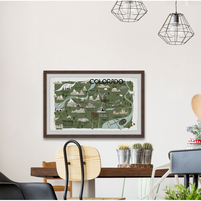 Colorado Map Destination II - Cadre photo, reproduction d'art sur papier, H 20 po x l 30 po x P 1,5 po