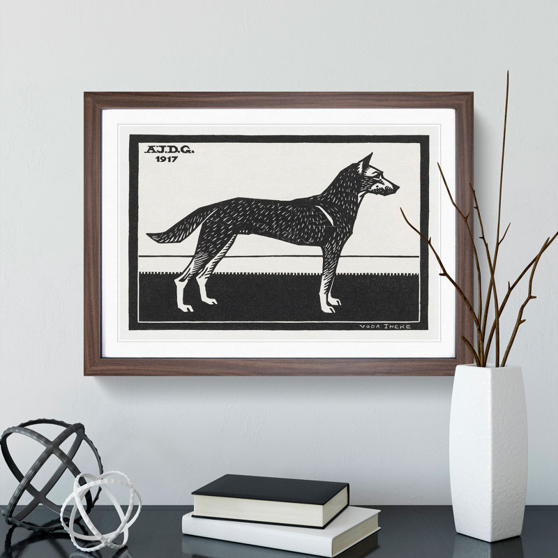 Dog by Julie De Graag - Picture Frame Painting, Walnut Framed, 27cm H x 36cm W x 2cm D