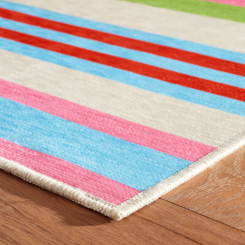 Beach Stripe Multi Machine Printed Washable Rug, Rectangle 6' x 9'