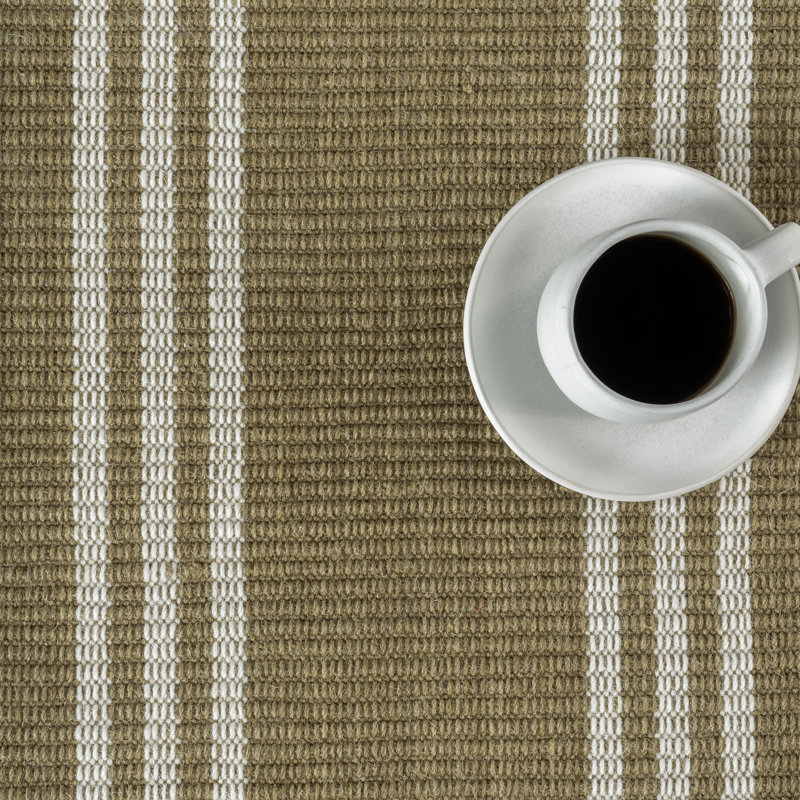 Handmade Olive Green Striped Wool Runner Rug 2'8" x 8'