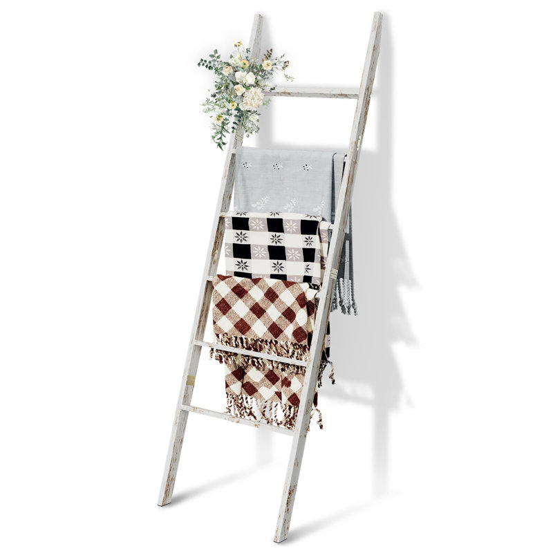 Échelle de couverture à 6 niveaux en bois, Blanc délavé