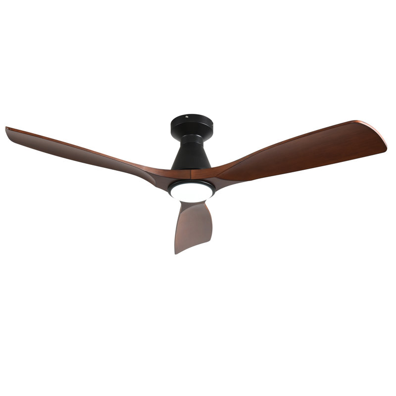 Ventilateur de plafond encastré à profil bas de 52 pouces en noyer, 3 pales, avec éclairage et télécommande ; ventilateur intérieur/extérieur à intensité variable avec télécommande, moteur CC silencieux et minuterie.