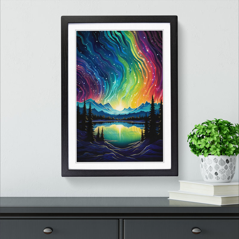 Northern Lights Colour Field - Single Picture Frame Print on Wood, 46cm H x 34cm W x 2cm D, Black Framed