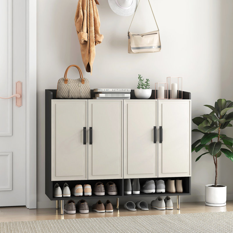Armoire à chaussures avec 4 portes et extérieur noir - pour les tablettes d'entrée et de garde-robe réglables pour un rangement efficace
