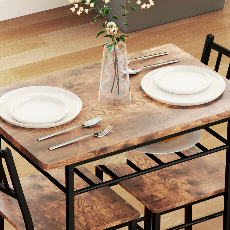 Ensemble de table de salle à manger 3 pièces pour 2 personnes, petite table de cuisine et chaises avec support de rangement intégré et structure en acier