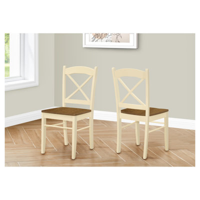Set of 2 Cream and Oak Solid Wood Dining Side Chairs for Kitchen or Dining Room