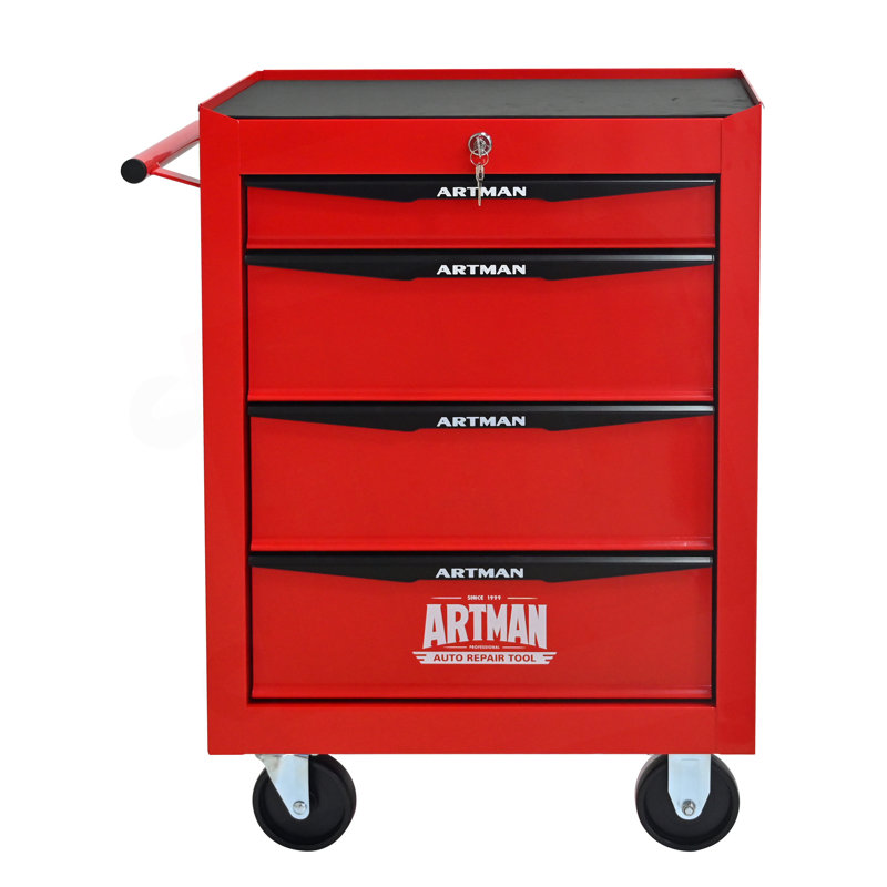 Coffre à outils roulant en métal avec 4 tiroirs, Rouge