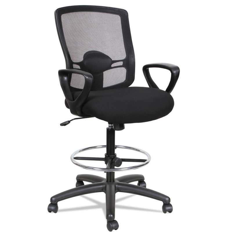 Adjustable Black Mesh Swivel Stool with Fixed Arms