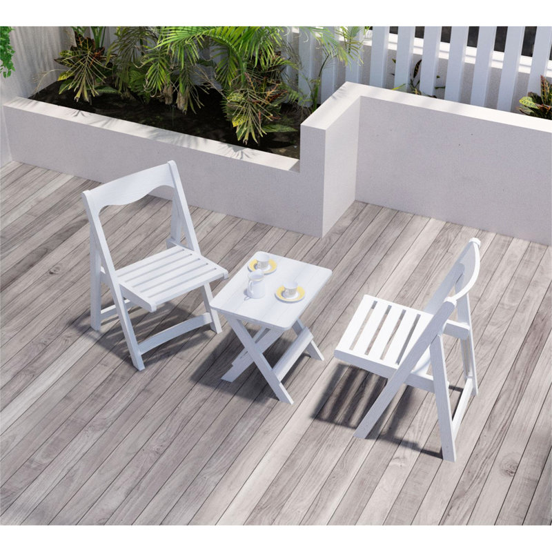 Ensemble de bistro pliable pour l'extérieur, blanc, avec 2 chaises et une table rectangulaire pour l'intérieur