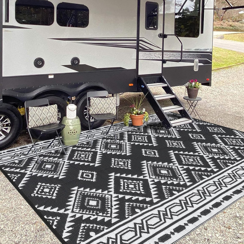 Tapis réversible intérieur / extérieur, tapis moderne toutes saisons pour patio, terrasse, balcon, Rectangulaire 8 pi x 10 pi