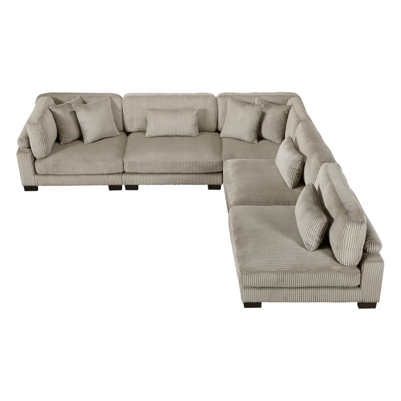 Canapé modulaire en L 5 pièces Constantino, Velours côtelé beige, H 34,5 po x l 135 po x P 135 po